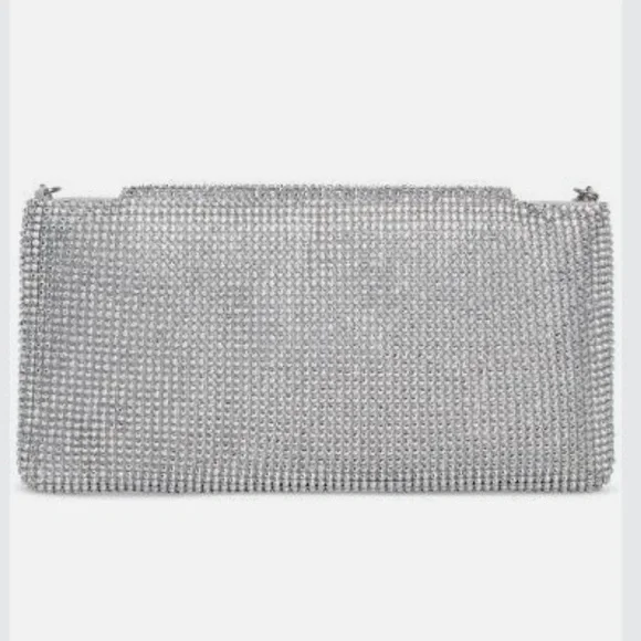 NEW WOMEN’S INC INTERNATIONAL CONCEPTS Mesh East West Silver Crystal Clutch Bag - Picture 2 of 9